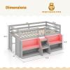 imageGiantex Low Loft Bed with LED Lights Wooden Loft Bed Twin Size with Stairs ampamp Safety Guardrail Loft Bed for Kids with Storage Bookcase and UnderBed Play Space GreyGrey