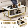 imageGiantex Marble Coffee Table 42 Modern Faux Marble Top Coffee Table with Metal Frame 2Tier Sofa Side Table with Storage Shelf Rectangular Accent Table for Living Room Office White ampamp Gold
