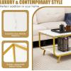 imageGiantex Marble Coffee Table 42 Modern Faux Marble Top Coffee Table with Metal Frame 2Tier Sofa Side Table with Storage Shelf Rectangular Accent Table for Living Room Office White ampamp Gold