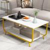 imageGiantex Marble Coffee Table 42 Modern Faux Marble Top Coffee Table with Metal Frame 2Tier Sofa Side Table with Storage Shelf Rectangular Accent Table for Living Room Office White ampamp Gold