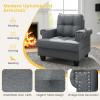 imageGiantex Mid Century Modern Accent Chair Tufted Linen Single Sofa Chair with Thick Pillow ampamp Cushion Solid Rubber Wood Structure Studded Upholstered Reading Arm Chair for Living Room Bedroom GreyGrey
