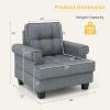 imageGiantex Mid Century Modern Accent Chair Tufted Linen Single Sofa Chair with Thick Pillow ampamp Cushion Solid Rubber Wood Structure Studded Upholstered Reading Arm Chair for Living Room Bedroom GreyGrey