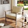 imageGiantex Mid Century Modern Accent Chair Wooden Arm Chair wSolid Wood Frame Removable Seat Cushion ampamp Pillow Vintage Comfy Reading Chair for Living Room Bedroom StudyBeige