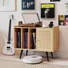 imageGiantex Mid Century Record Player Stand with Charging Station Rattan Turntable Stand with Storage Cabinet ampamp Adjustable Shelf Boho Record Player Table Vinyl Record Storage for Living Room BedroomNatural