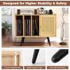 imageGiantex Mid Century Record Player Stand with Charging Station Rattan Turntable Stand with Storage Cabinet ampamp Adjustable Shelf Boho Record Player Table Vinyl Record Storage for Living Room BedroomNatural