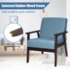 imageGiantex MidCentury Modern Accent Chair Retro Fabric Armchair Solid Hardwood Made Upholstered Linen Lounge Arm Chair for Living Room 1 Dark GreyBlue