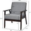 imageGiantex MidCentury Modern Accent Chair Retro Fabric Armchair Solid Hardwood Made Upholstered Linen Lounge Arm Chair for Living Room 1 Dark GreyDark Grey