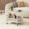 imageGiantex Mobile Glass Coffee Table 2Tier Modern Cocktail Table with Bear Pattern Storage Basket ampamp Metal Frame Sofa Side Tea Table on Lockable Wheels Center Table for Living Room Bedroom WhiteWhite