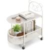 imageGiantex Mobile Glass Coffee Table 2Tier Modern Cocktail Table with Bear Pattern Storage Basket ampamp Metal Frame Sofa Side Tea Table on Lockable Wheels Center Table for Living Room Bedroom WhiteWhite