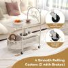 imageGiantex Mobile Glass Coffee Table 2Tier Modern Cocktail Table with Bear Pattern Storage Basket ampamp Metal Frame Sofa Side Tea Table on Lockable Wheels Center Table for Living Room Bedroom WhiteWhite