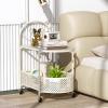 imageGiantex Mobile Glass Coffee Table 2Tier Modern Cocktail Table with Bear Pattern Storage Basket ampamp Metal Frame Sofa Side Tea Table on Lockable Wheels Center Table for Living Room Bedroom WhiteWhite