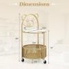 imageGiantex Mobile Glass Coffee Table 2Tier Round End Table with Bear Pattern Storage Basket Metal Frame Modern Cocktail Table on Lockable Wheels Sofa Side Tea Table for Living Room Bedroom GoldenGolden