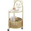 imageGiantex Mobile Glass Coffee Table 2Tier Round End Table with Bear Pattern Storage Basket Metal Frame Modern Cocktail Table on Lockable Wheels Sofa Side Tea Table for Living Room Bedroom GoldenGolden