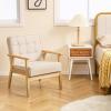 imageGiantex Modern Accent Chair Upholstered Armchair wRubber Wood Armrests Ergonomic Backrest Button Tufted Decoration Tufted Reading Chair for Living Room Bedroom Study Beige