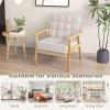 imageGiantex Modern Accent Chair Upholstered Armchair wRubber Wood Armrests Ergonomic Backrest Button Tufted Decoration Tufted Reading Chair for Living Room Bedroom Study Beige