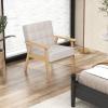 imageGiantex Modern Accent Chair Upholstered Armchair wRubber Wood Armrests Ergonomic Backrest Button Tufted Decoration Tufted Reading Chair for Living Room Bedroom Study Beige