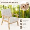 imageGiantex Modern Accent Chair Upholstered Armchair wRubber Wood Armrests Ergonomic Backrest Button Tufted Decoration Tufted Reading Chair for Living Room Bedroom Study Beige