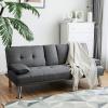 imageGiantex Modern Convertible Futon Sofa Bed Linen Upholstered Futon Sofa Sleeper wMetal Leg Removable Armrests 2 Cup Holders Backrest Adjustable Folding Futon Sofa Bed for Apartment Dark Gray