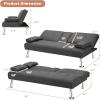 imageGiantex Modern Convertible Futon Sofa Bed Linen Upholstered Futon Sofa Sleeper wMetal Leg Removable Armrests 2 Cup Holders Backrest Adjustable Folding Futon Sofa Bed for Apartment Dark Gray
