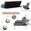 imageGiantex Modern Convertible Futon Sofa Bed Linen Upholstered Sofa Sleeper wMetal Leg Removable Armrests 2 Cup Holders Backrest Adjustable Folding Sofa Bed for Apartment Light Gray