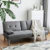 imageGiantex Modern Convertible Futon Sofa Bed Linen Upholstered Sofa Sleeper wMetal Leg Removable Armrests 2 Cup Holders Backrest Adjustable Folding Sofa Bed for Apartment Light Gray