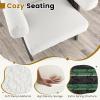 imageGiantex Modern Mid Century Accent Chair Upholstered Armchair wNatural Rubber Wood Legs Sponge Padded Seat Felt Foot Pads Comfy Sherpa Chair for Reading Living Room Bedroom WhiteWhite