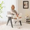 imageGiantex Modern Mid Century Accent Chair Upholstered Armchair wNatural Rubber Wood Legs Sponge Padded Seat Felt Foot Pads Comfy Sherpa Chair for Reading Living Room Bedroom WhiteWhite