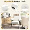 imageGiantex Modern Mid Century Accent Chair Upholstered Armchair wNatural Rubber Wood Legs Sponge Padded Seat Felt Foot Pads Comfy Sherpa Chair for Reading Living Room Bedroom WhiteWhite