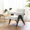 imageGiantex Modern Mid Century Accent Chair Upholstered Armchair wNatural Rubber Wood Legs Sponge Padded Seat Felt Foot Pads Comfy Sherpa Chair for Reading Living Room Bedroom WhiteWhite