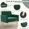 imageGiantex Modern Velvet Accent Chair  MidCentury Upholstered Single Sofa Chair wButton Tufted Back Golden Metal Legs Adjustable Foot Pads Comfy Living Room Armchair for Bedroom Dark GreenEmerald Green