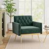imageGiantex Modern Velvet Accent Chair  MidCentury Upholstered Single Sofa Chair wButton Tufted Back Golden Metal Legs Adjustable Foot Pads Comfy Living Room Armchair for Bedroom Dark GreenDark Green