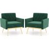 imageGiantex Modern Velvet Accent Chair  MidCentury Upholstered Single Sofa Chair wButton Tufted Back Golden Metal Legs Adjustable Foot Pads Comfy Living Room Armchair for Bedroom Dark GreenEmerald Green