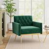 imageGiantex Modern Velvet Accent Chair  MidCentury Upholstered Single Sofa Chair wButton Tufted Back Golden Metal Legs Adjustable Foot Pads Comfy Living Room Armchair for Bedroom Dark GreenEmerald Green