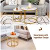 imageGiantex Nesting Coffee Table Set of 2 Round Stacking Side Tables with Wooden Tabletop ampamp Powder Coated Steel Frame Space Saving Vintage End Tables for Living Room Balcony Office GoldenGolden