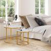 imageGiantex Nesting Coffee Table Set of 2 Round Stacking Side Tables with Wooden Tabletop ampamp Powder Coated Steel Frame Space Saving Vintage End Tables for Living Room Balcony Office GoldenGolden