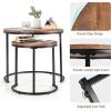imageGiantex Nesting Coffee Table Set of 2 Round Stacking Side Tables with Wooden Tabletop ampamp Powder Coated Steel Frame Space Saving Vintage End Tables for Living Room Balcony Office GoldenRustic Brown