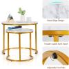 imageGiantex Nesting Coffee Table Set of 2 Round Stacking Side Tables with Wooden Tabletop ampamp Powder Coated Steel Frame Space Saving Vintage End Tables for Living Room Balcony Office GoldenGolden