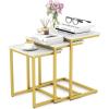 imageGiantex Nesting Coffee Table Set of 3 Stackable Square End Table wWood Grain Tabletop ampamp HeavyDuty Metal Frame Farmhouse CShaped Accent Table for Small Space Living Room Bedroom Black OakWhite Gold