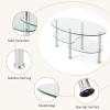 imageGiantex Oval Glass Coffee Table  3Tier Transparent Tempered Glass Table WSturdy Chrome Plated Legs Small Sofa Side Table End Table for Living Room Bedroom Office 35quot 20quot 18quot BlackClear
