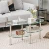 imageGiantex Oval Glass Coffee Table  3Tier Transparent Tempered Glass Table WSturdy Chrome Plated Legs Small Sofa Side Table End Table for Living Room Bedroom Office 35quot 20quot 18quot BlackClear