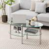 imageGiantex Oval Glass Coffee Table  3Tier Transparent Tempered Glass Table WSturdy Chrome Plated Legs Small Sofa Side Table End Table for Living Room Bedroom Office 35quot 20quot 18quot BlackClear