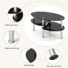 imageGiantex Oval Glass Coffee Table  3Tier Transparent Tempered Glass Table WSturdy Chrome Plated Legs Small Sofa Side Table End Table for Living Room Bedroom Office 35quot 20quot 18quot BlackBlack