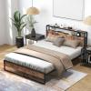 imageGiantex Queen Bed Frame with LED Lights Headboard and 4 Storage Drawers Metal Platform Bed with Outlets and USB Ports Charging Station Smart LED Bed Frame Easy Assembly No Box Spring NeededQueen