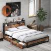imageGiantex Queen Bed Frame with LED Lights Headboard and 4 Storage Drawers Metal Platform Bed with Outlets and USB Ports Charging Station Smart LED Bed Frame Easy Assembly No Box Spring NeededQueen