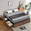 imageGiantex Queen Bed Frame with LED Lights Headboard and 4 Storage Drawers Metal Platform Bed with Outlets and USB Ports Charging Station Smart LED Bed Frame Easy Assembly No Box Spring NeededFull