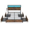 imageGiantex Queen Bed Frame with LED Lights Headboard and 4 Storage Drawers Metal Platform Bed with Outlets and USB Ports Charging Station Smart LED Bed Frame Easy Assembly No Box Spring NeededFull