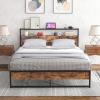 imageGiantex Queen Bed Frame with LED Lights Headboard and 4 Storage Drawers Metal Platform Bed with Outlets and USB Ports Charging Station Smart LED Bed Frame Easy Assembly No Box Spring NeededQueen