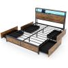 imageGiantex Queen Bed Frame with LED Lights Headboard and 4 Storage Drawers Metal Platform Bed with Outlets and USB Ports Charging Station Smart LED Bed Frame Easy Assembly No Box Spring NeededQueen