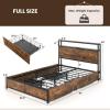 imageGiantex Queen Bed Frame with LED Lights Headboard and 4 Storage Drawers Metal Platform Bed with Outlets and USB Ports Charging Station Smart LED Bed Frame Easy Assembly No Box Spring NeededFull