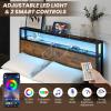 imageGiantex Queen Bed Frame with LED Lights Headboard and 4 Storage Drawers Metal Platform Bed with Outlets and USB Ports Charging Station Smart LED Bed Frame Easy Assembly No Box Spring NeededFull